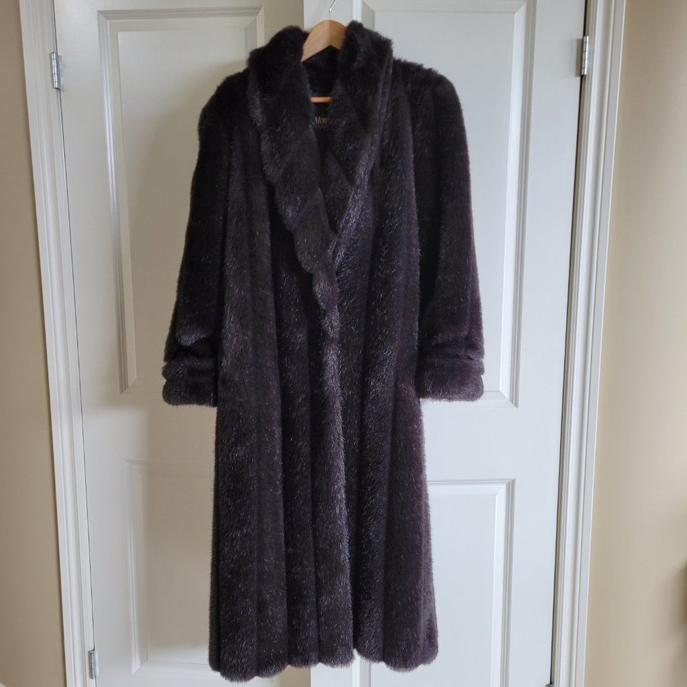 Women's Faux Fur Coat Black/Dark Brown - Size Medium from Monterey Fashions